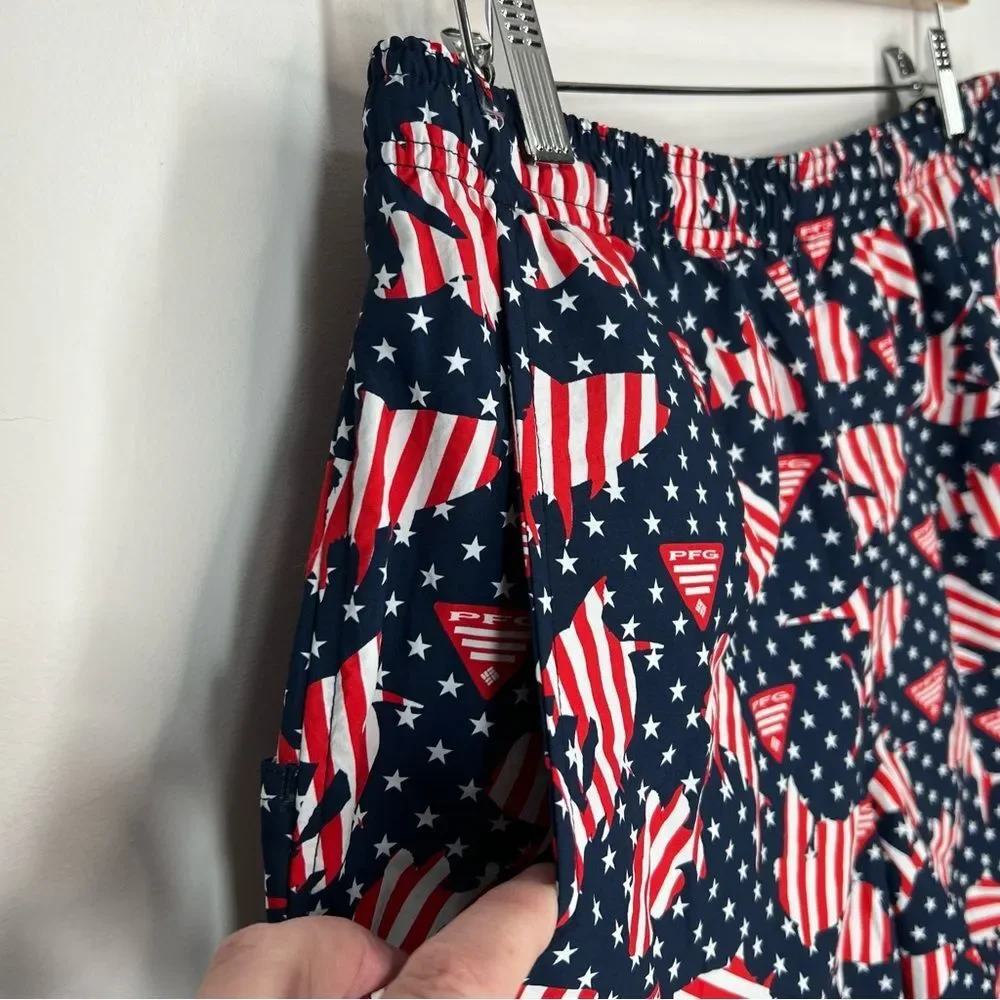 NWT Columbia PFG Clearwater Shores Patriotic Fish 6” Swim Trunks Shorts Medium